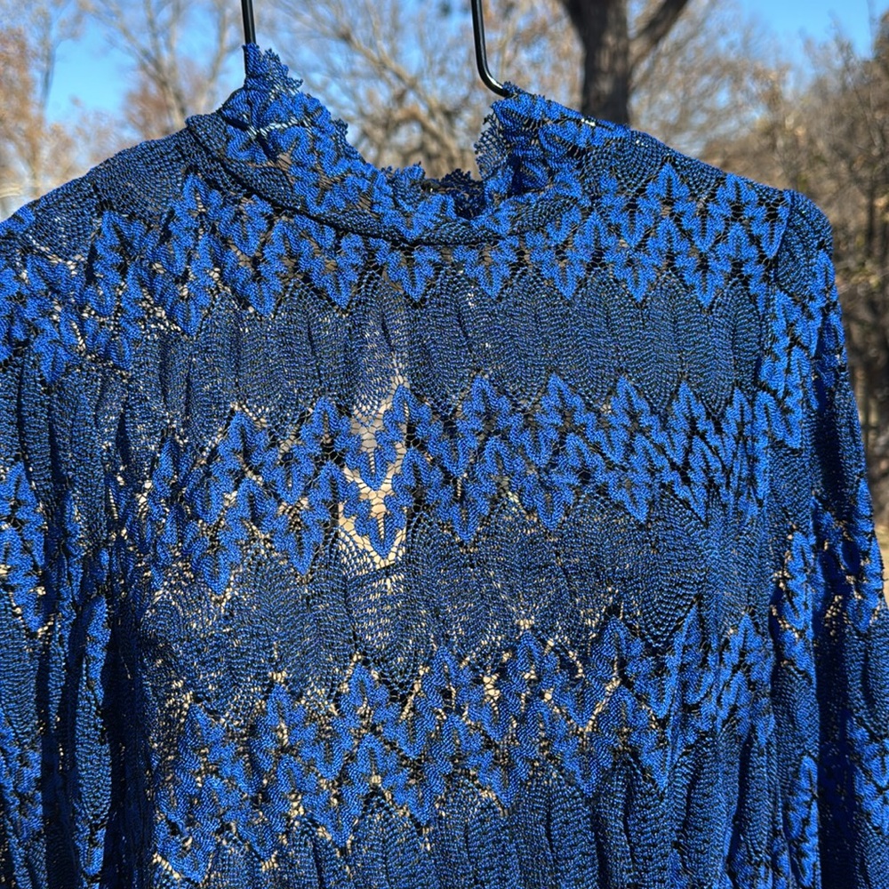 New NWt Free People M Black Blue Lace Dress SHEER See Through